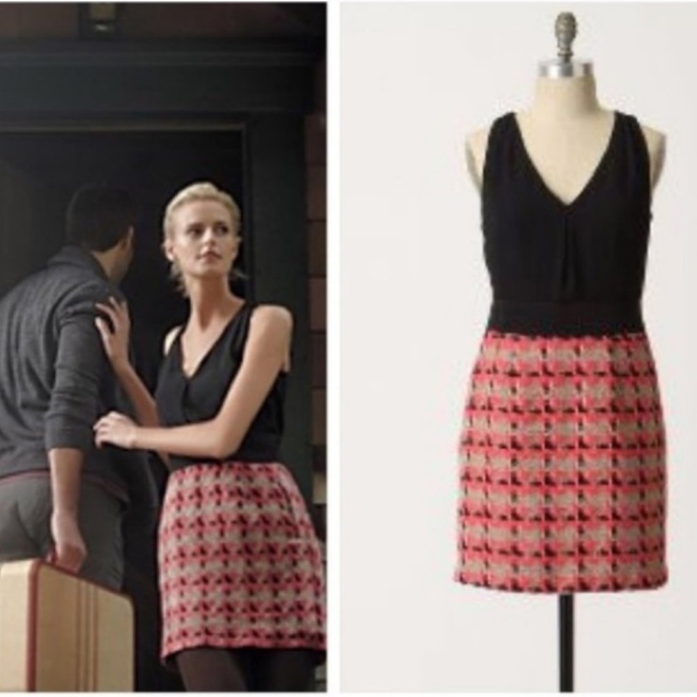 Nell Couture Anthropologie Pink Plaid & Black Tweed Crepe Mixed Media Dr…
